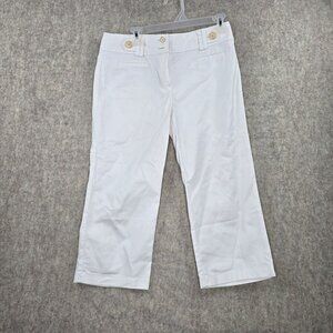 White Womens Cropped Wide-Leg Button Pants 6 Mid-Rise Stretch Cotton Trousers